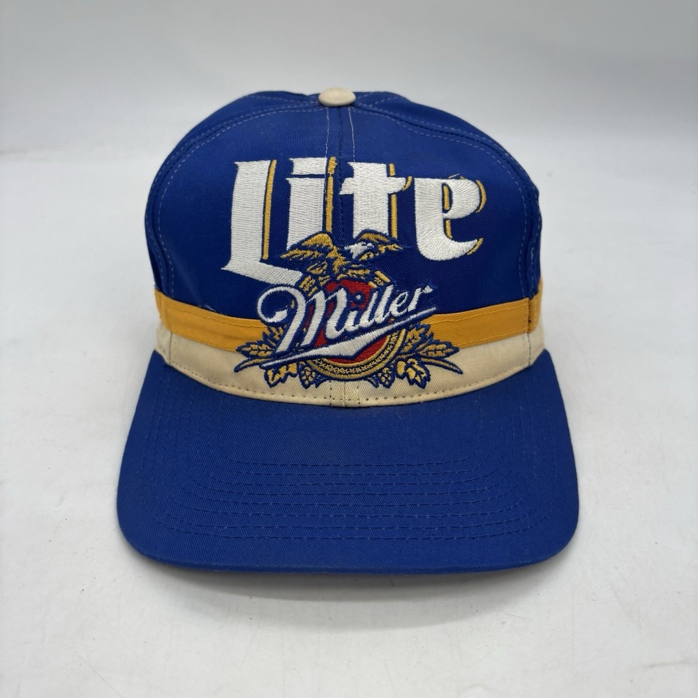 Vintage Miller Lite Miller Racing Baseball Hat Blue Big Spellout Striped